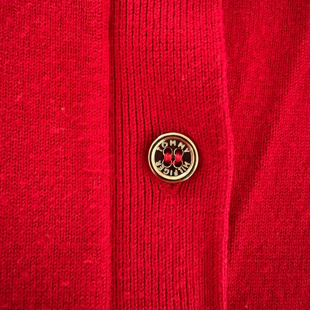 Tommy Hilfiger Red Gold Button Cardigan Size M - Picture 3 of 4
